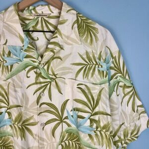 Tommy Bahama Mens L Silk Camp Shirt Tropical Floral Button Up Short Sleeve Aloha
